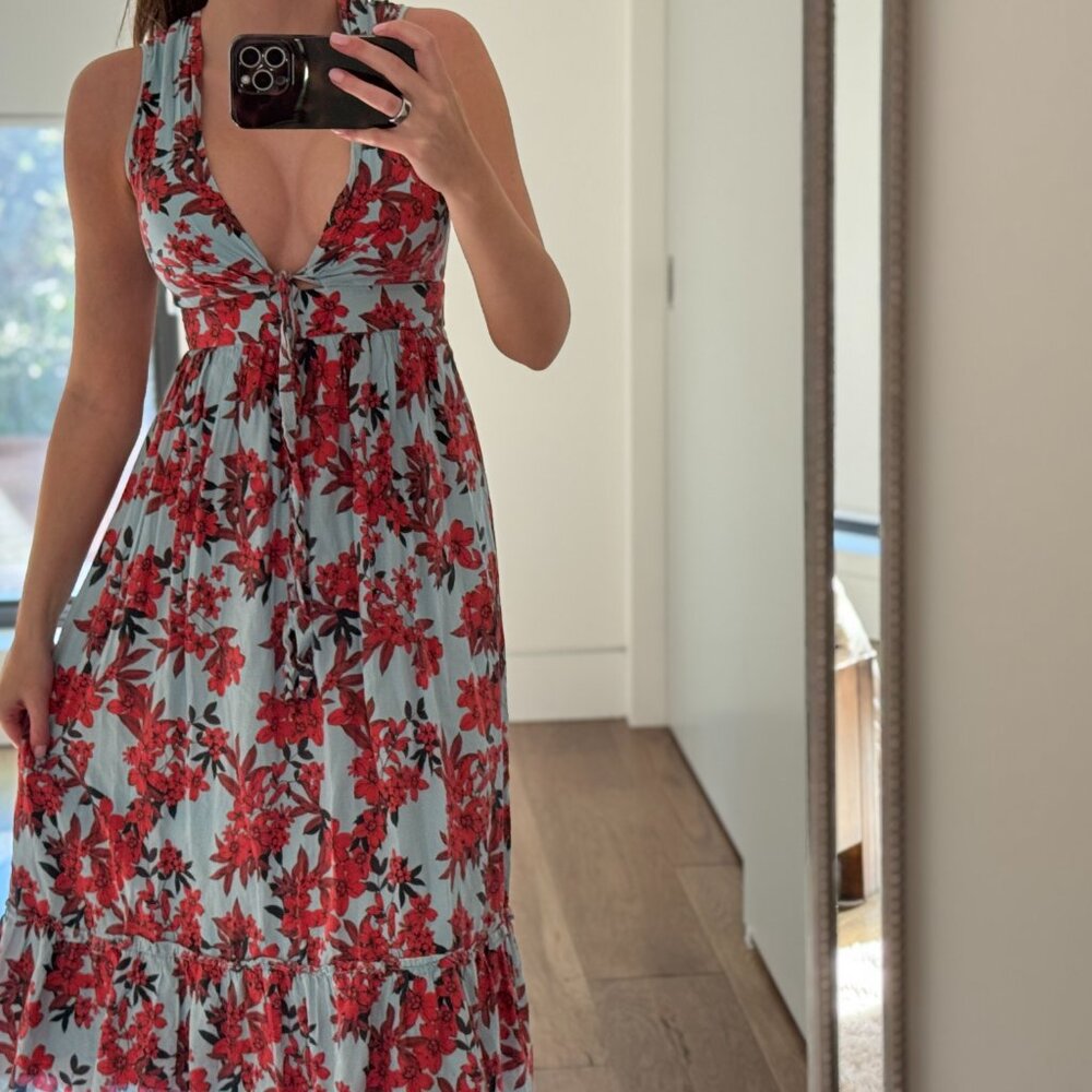La Maison Talulah Silk Superbloom Floral Garden Midi Dress- Free shipping